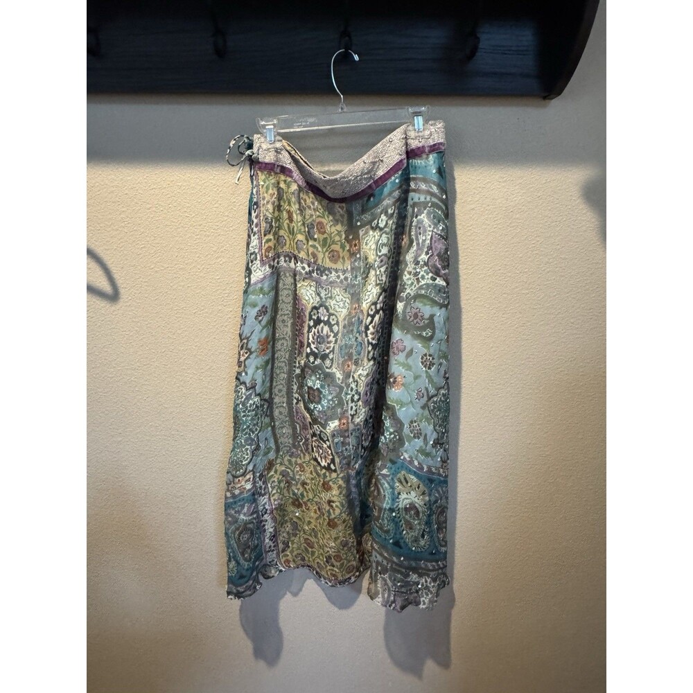 WD-NY Multicolor Paisley Silk Lined Beaded A-Line Midi Skirt Size 14